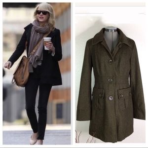 Anthropologie Tulle Olive Wool Blend Coat- Medium